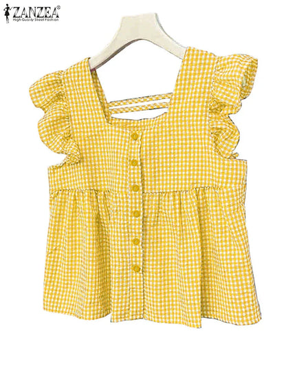 Classic Check Off Shoulder Women's Summer Top