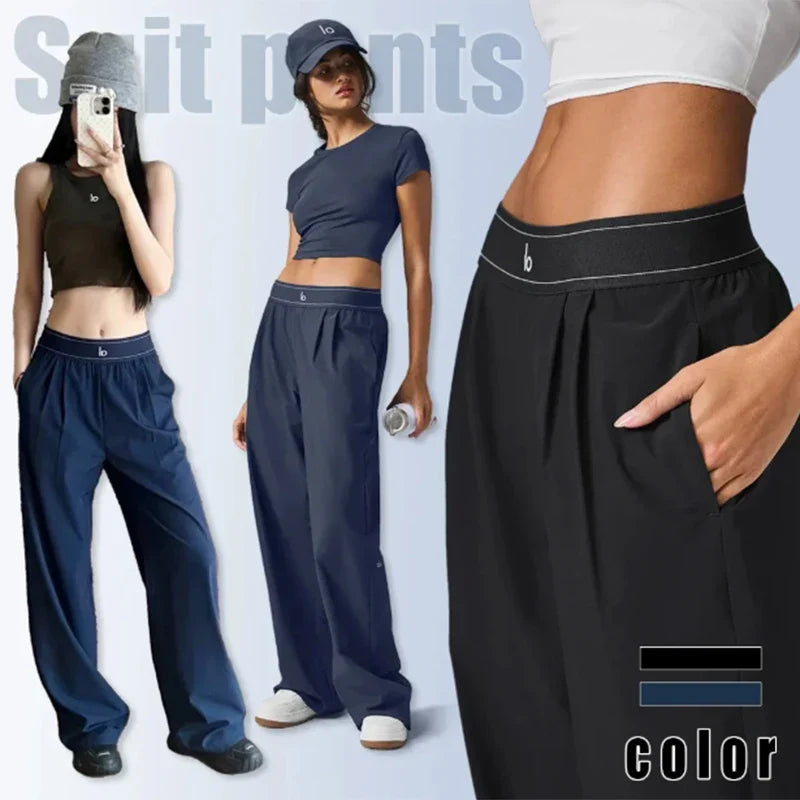 Classic Fit Women's Wide Leg Suit Pants with Pockets - VogeLuxe