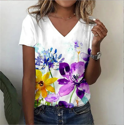 Classic Floral Relaxed Fit V-Neck T-Shirt