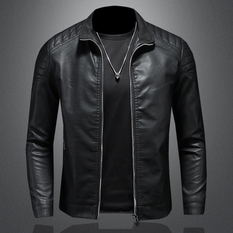 Stylish Men's Faux Leather Jacket with Metallic Finish