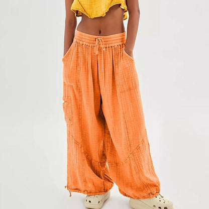 Relaxed Fit Wide Leg Beach Pants with Pockets