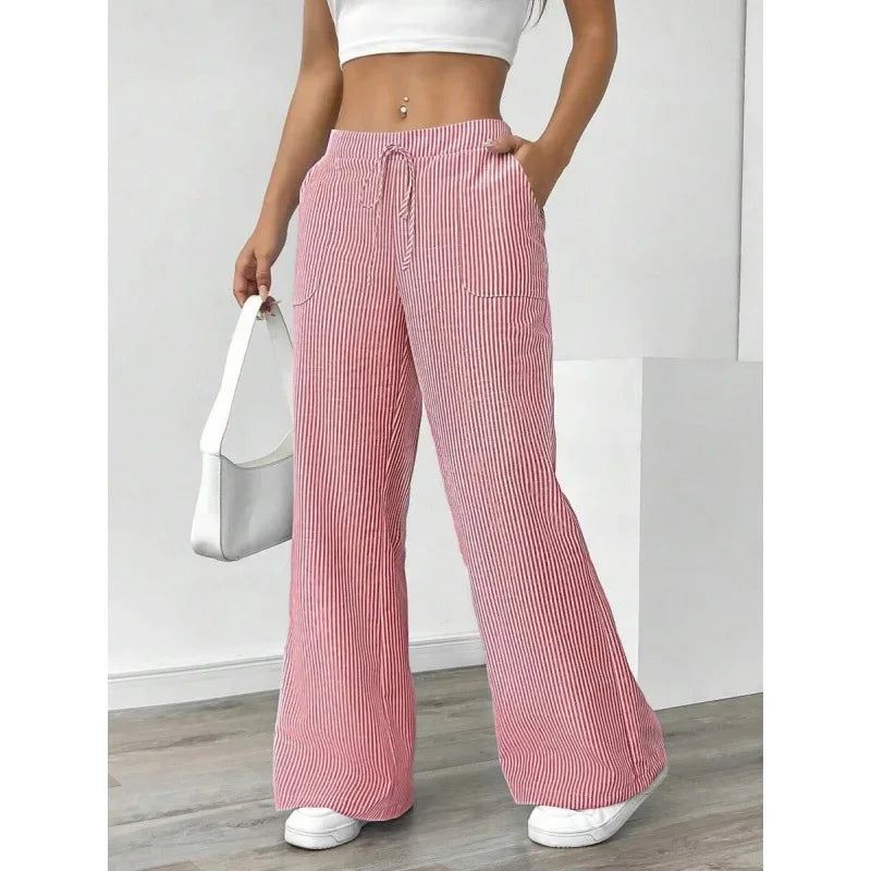 Comfy High-Waisted Wide Leg Striped Pants
