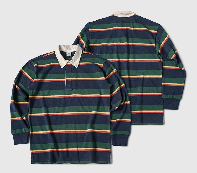 Classic Collegiate Striped Long Sleeve Polo Shirt