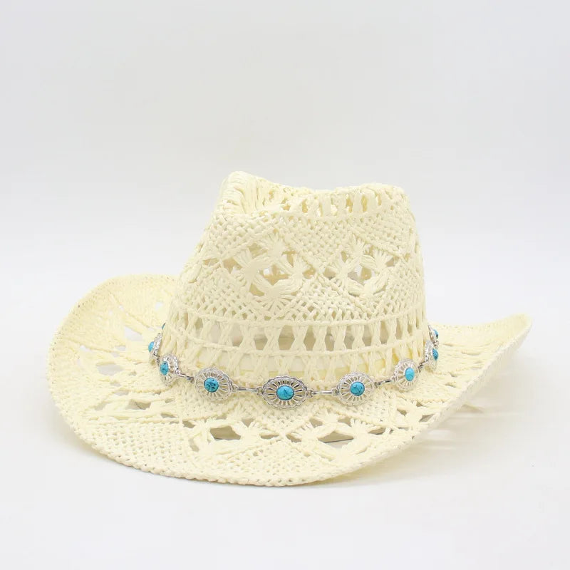 Rustic Summer Cowboy Hat with Wooden Beads