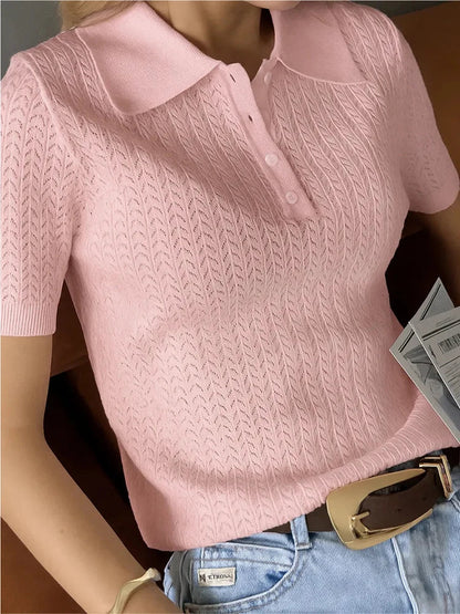 Relaxed Fit Knit Polo Shirt – Casual Summer Women's Tee