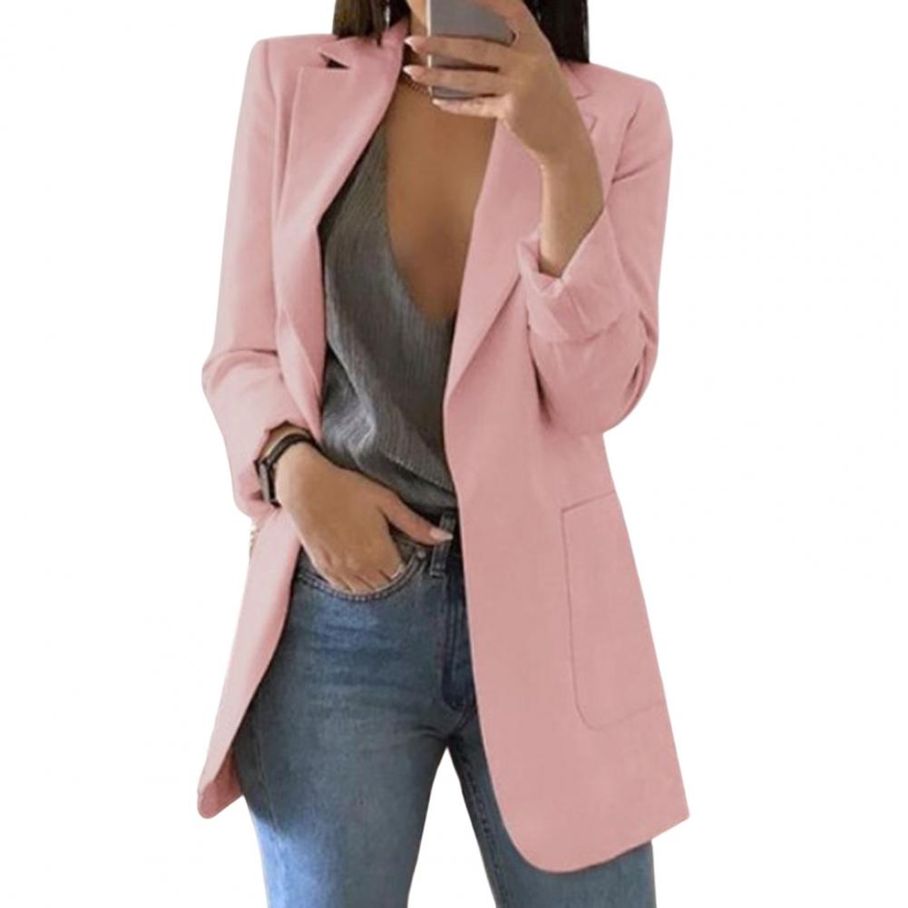 Relaxed Fit Open Front Jacket for Women with Pockets