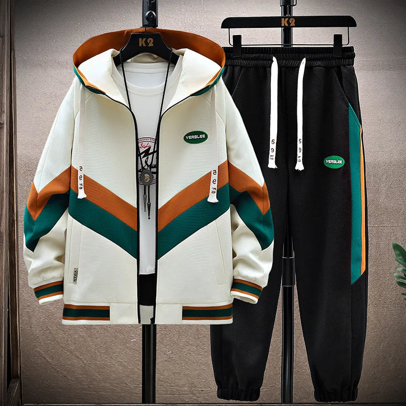 Men's Unique Patch Hoodie Track Suit Set - BritishElegance