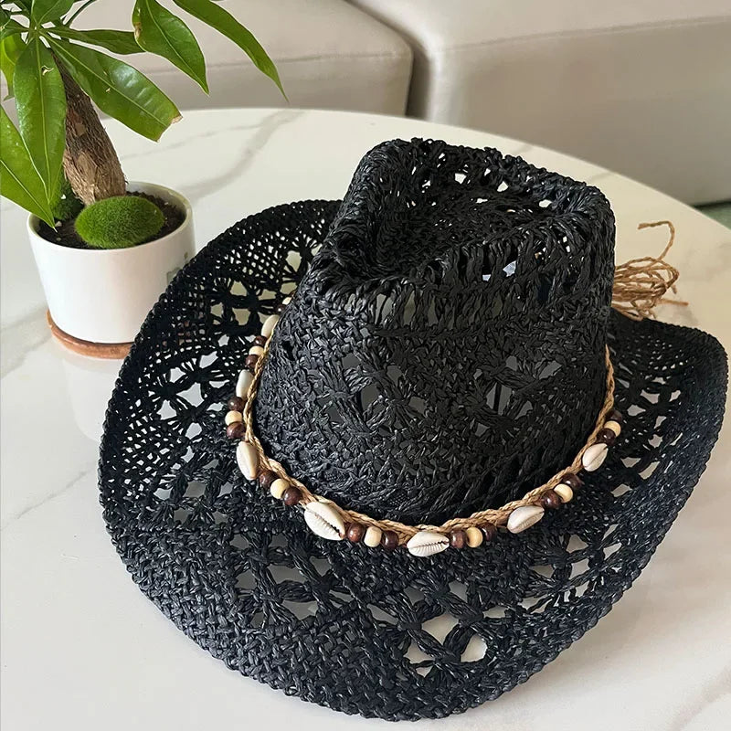 Rustic Summer Cowboy Hat with Wooden Beads