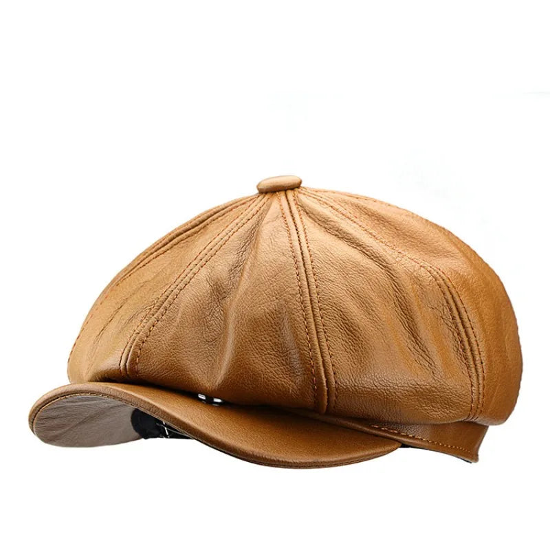 Large Genuine Leather Octagon Newsboy Cap XXL