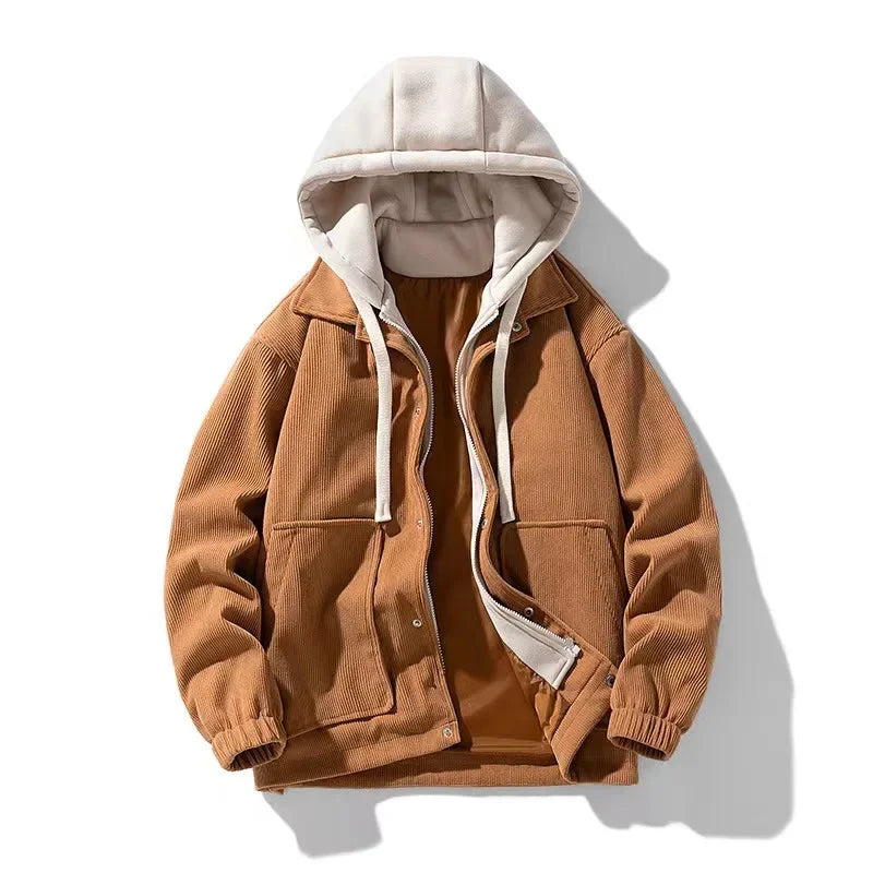 Comfy Large Corduroy Hooded Street Jacket