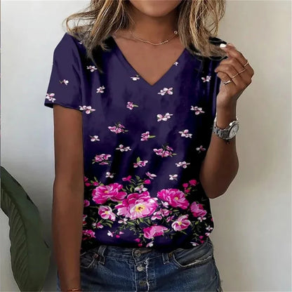 Classic Floral Relaxed Fit V-Neck T-Shirt
