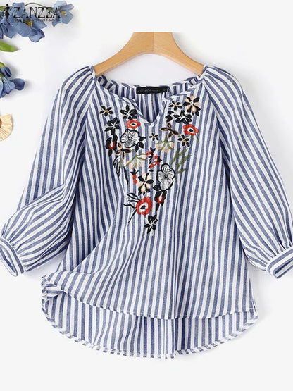 Bright Floral Print Summer Blouse for Women