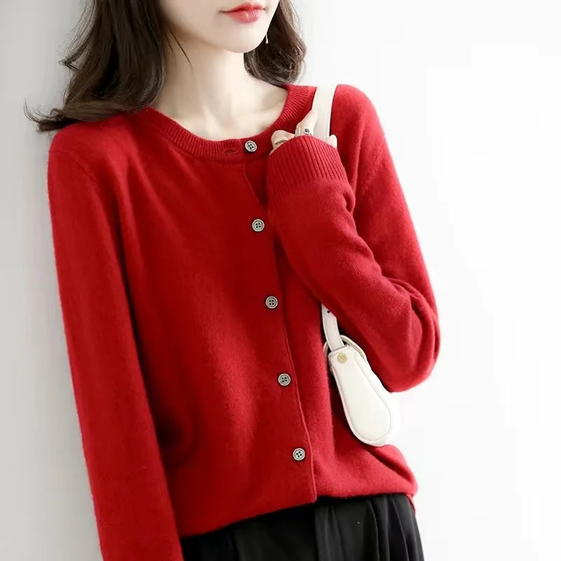Classic Ladies Crew Neck Sweater Cardigan