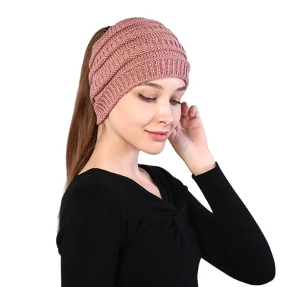 Soft Slouchy Knit Ponytail Hat - BritishElegance