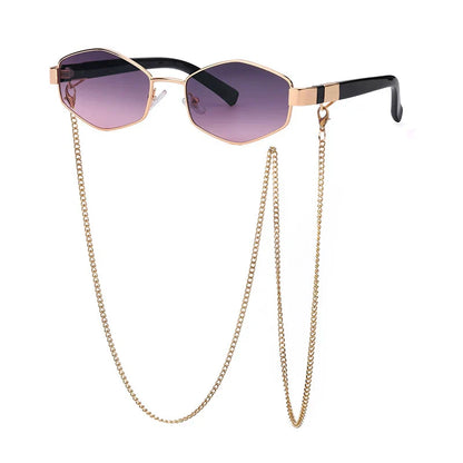 Fashionable Women's Hexagon Shades with Chain Accent