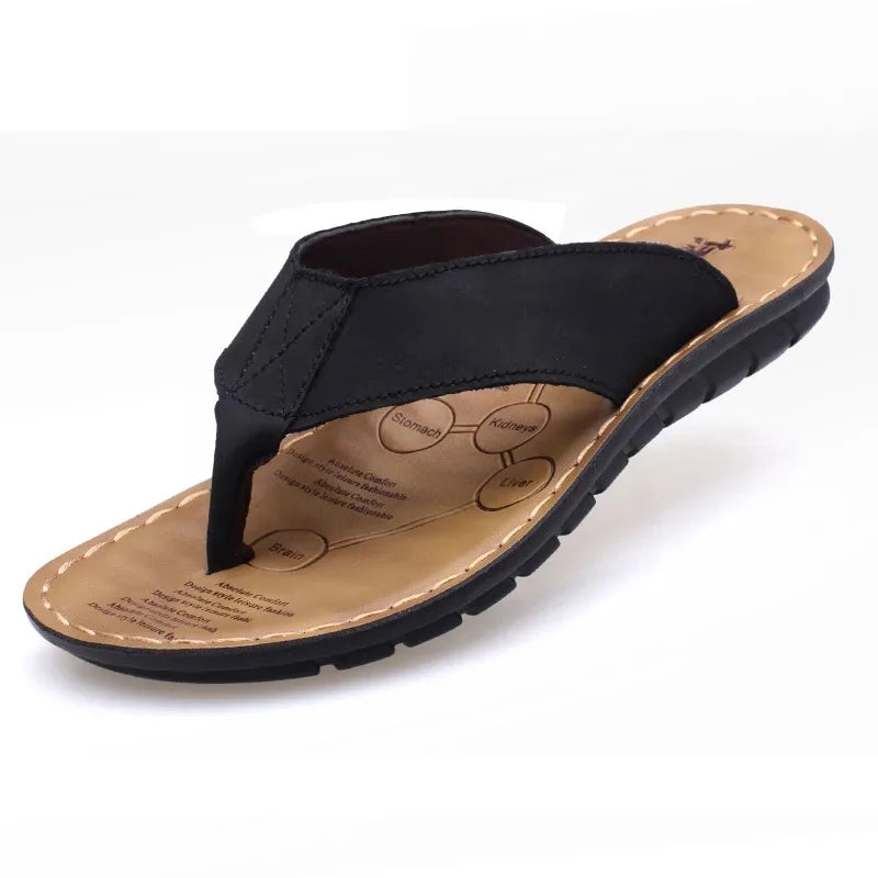 Comfortable Mens Leather Sandals - Soft & Slip Resistant