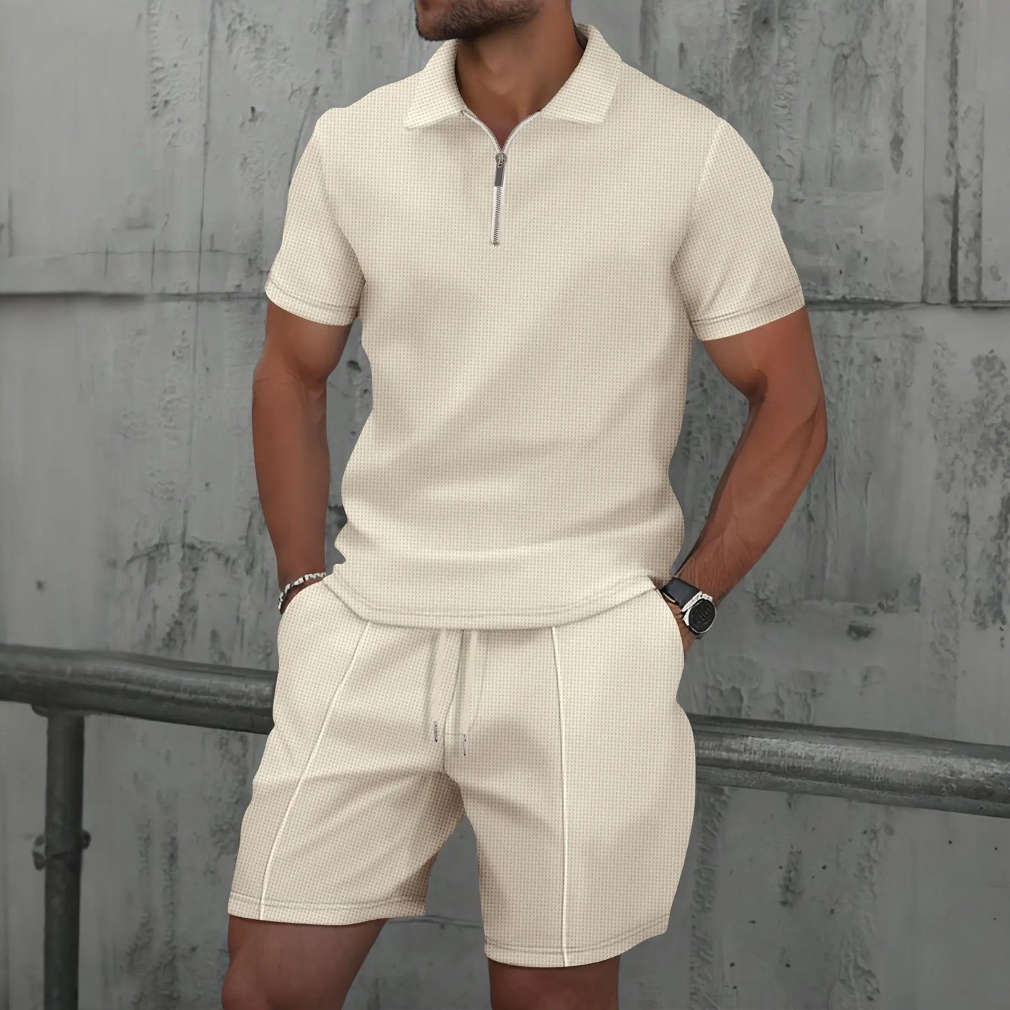 Lightweight Breathable Zip-Up Short Sleeve Mens Suit Set - BritishElegance