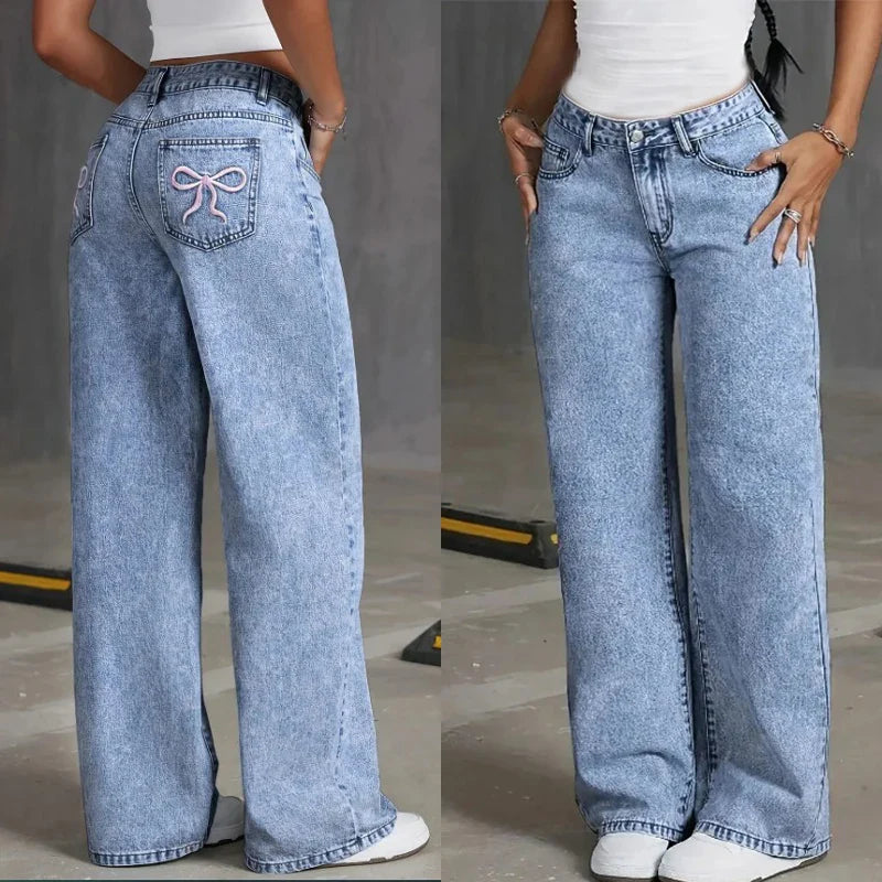 Flattering High Waisted Embroidered Mom Jeans - BritishElegance