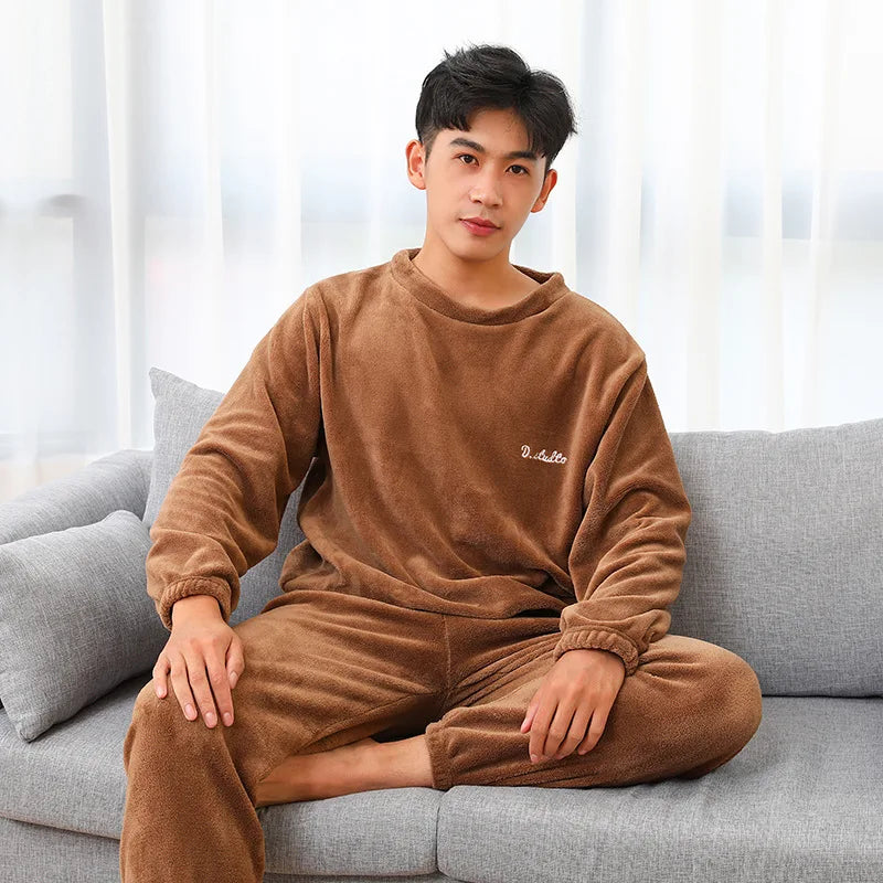 Plush Red Soft 2-Piece Pajama Set for Men