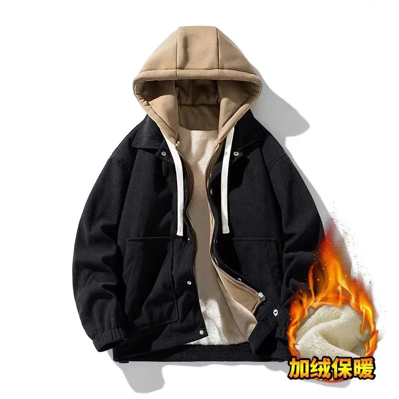 Comfy Large Corduroy Hooded Street Jacket