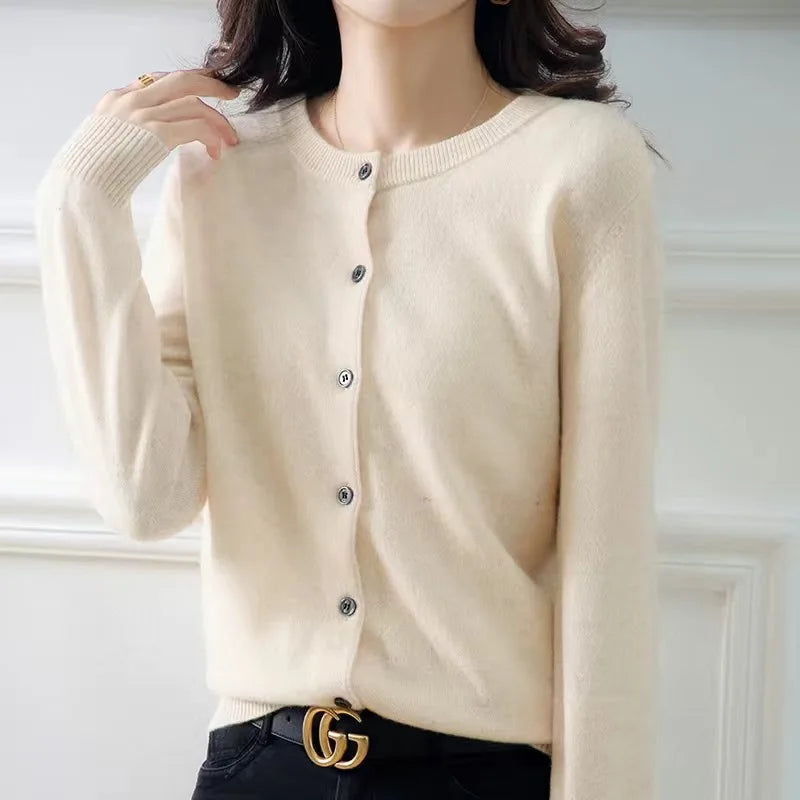 Classic Ladies Crew Neck Sweater Cardigan
