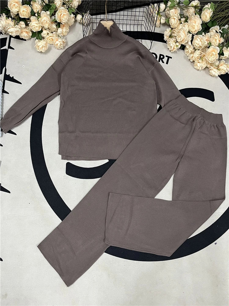 Cozy Women's Sweater Turtleneck Jumpsuit Set