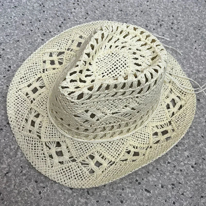 Rustic Summer Cowboy Hat with Wooden Beads