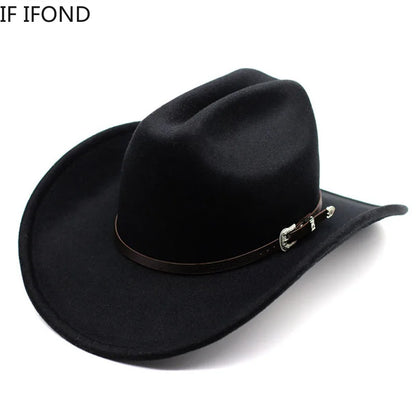 Retro Style Leather Cowboy Hat - Wide Brim Adjustable Fit - BritishElegance