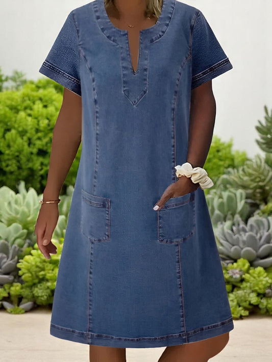 Casual Comfortable Blue Jeans Midi Dress - VogeLuxe
