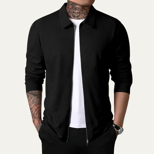 VogeLuxe | Men’s Textured Zip Up Collared Jacket