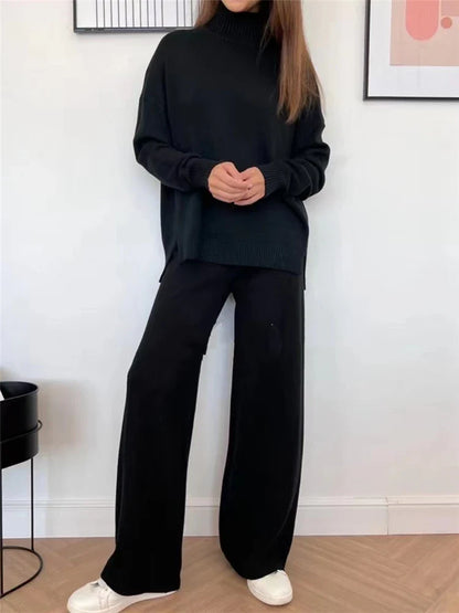 Cozy Women's Sweater Turtleneck Jumpsuit Set