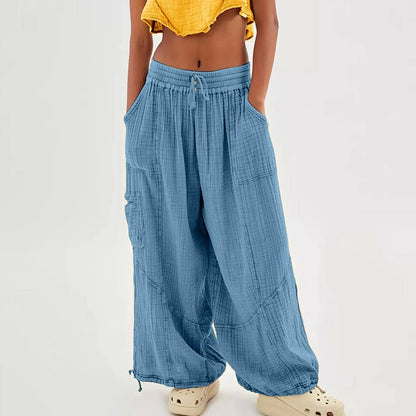 Relaxed Fit Wide Leg Beach Pants with Pockets