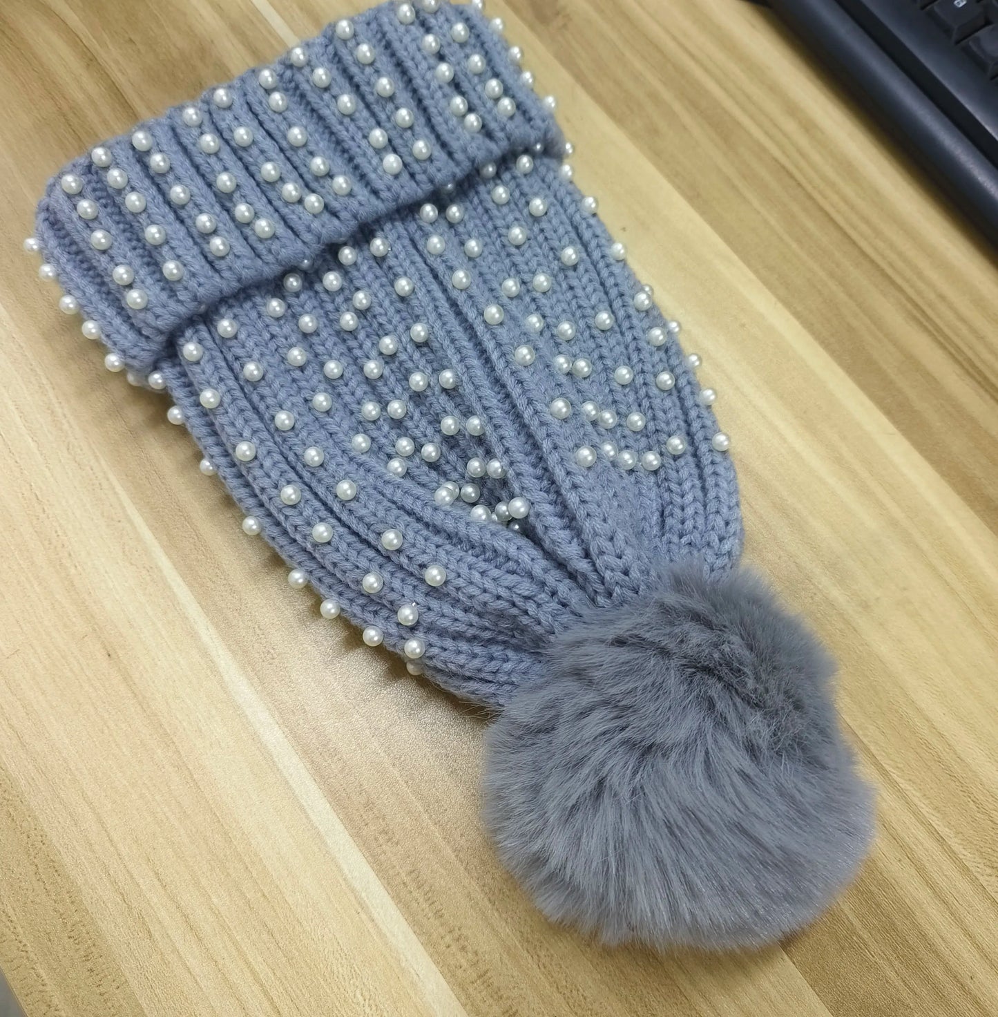 Sparkly Stone Pom Pom Winter Hat