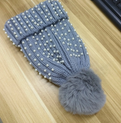 Sparkly Beaded Winter Pom Pom Hat