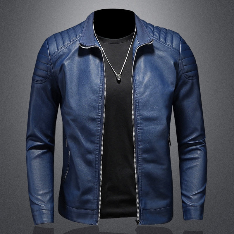 Stylish Men's Faux Leather Jacket with Metallic Finish - VogeLuxe