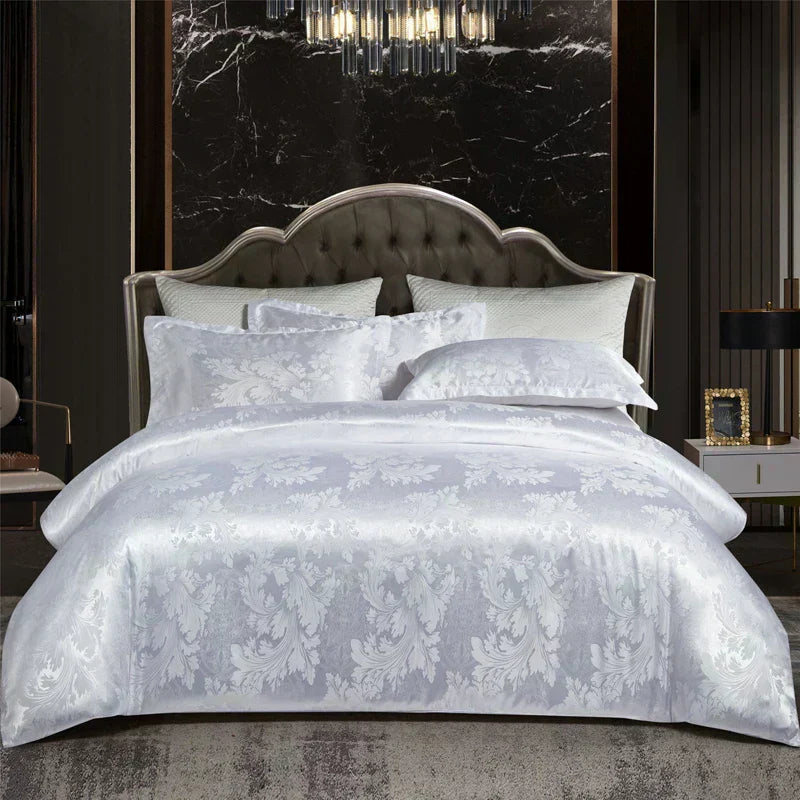 Luxurious Gold Blue Satin Duvet Cover Set