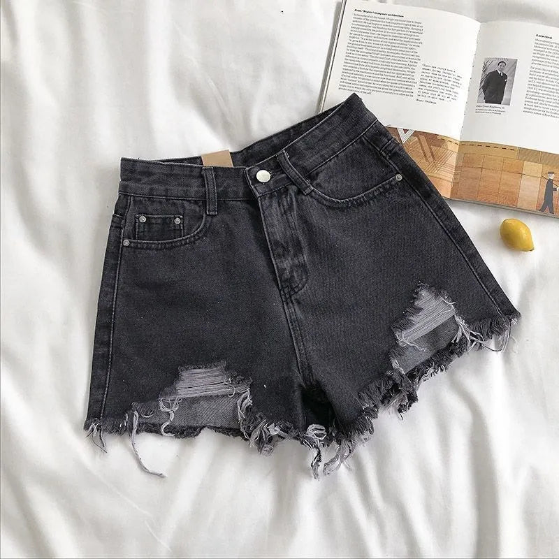Trendy Distressed High Waisted Denim Shorts