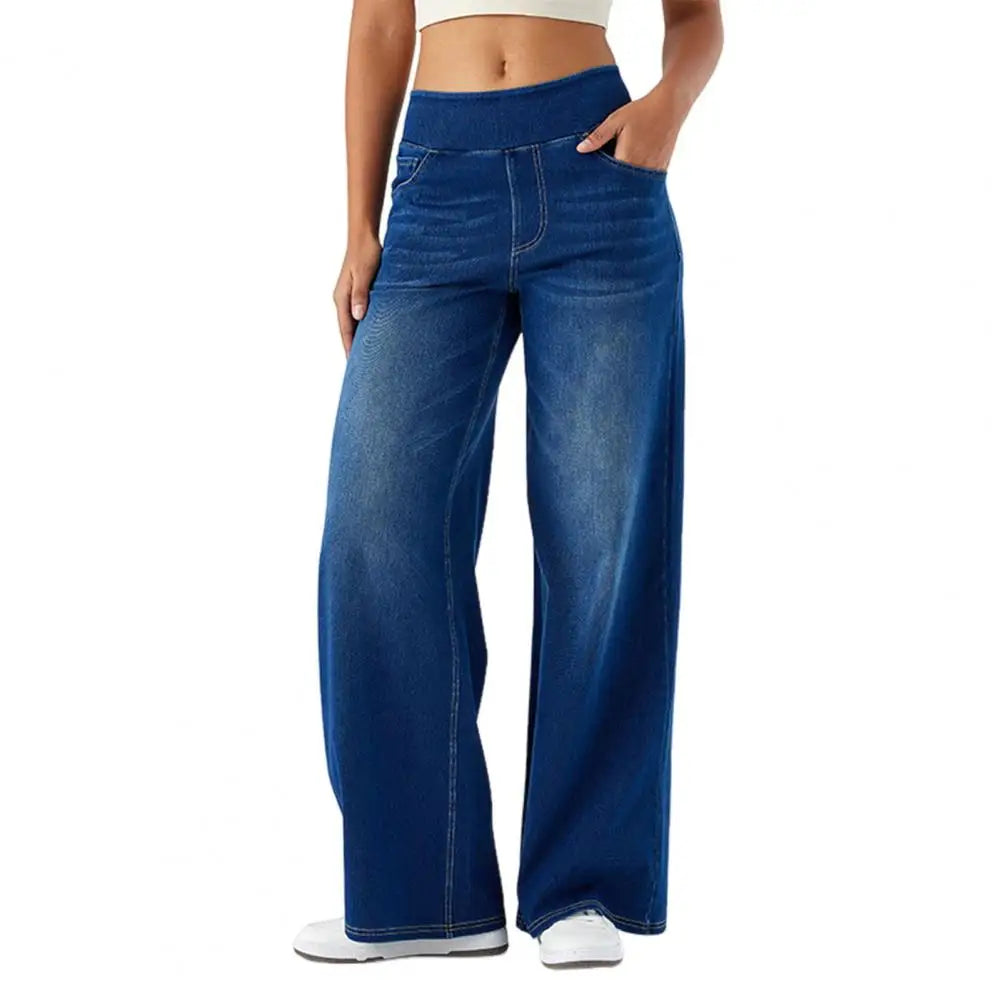 Comfortable Wide Leg High Waist Jeans with Stretch Waist