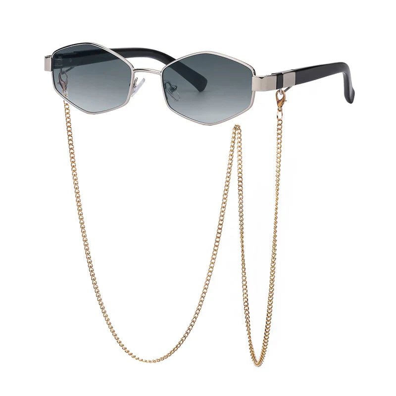 Fashionable Women's Hexagon Shades with Chain Accent