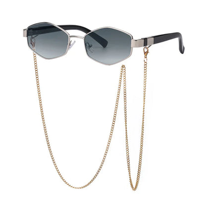 Fashionable Women's Hexagon Shades with Chain Accent