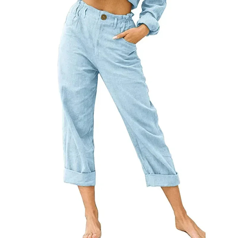 Lightweight Women's Casual Linen Pants with Pockets