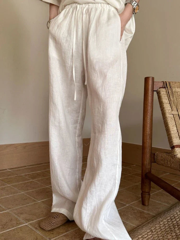 Ladies Loose Fit White Comfort Pants - VogeLuxe