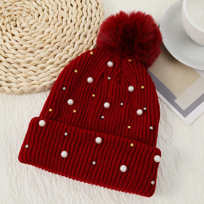 Sparkly Beaded Winter Pom Pom Hat