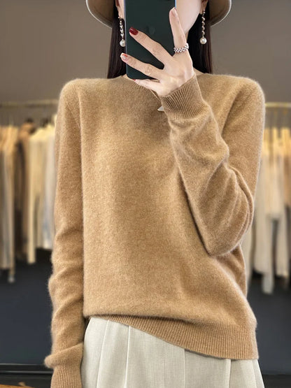 Soft Merino Wool Crew Neck Winter Sweater For Women