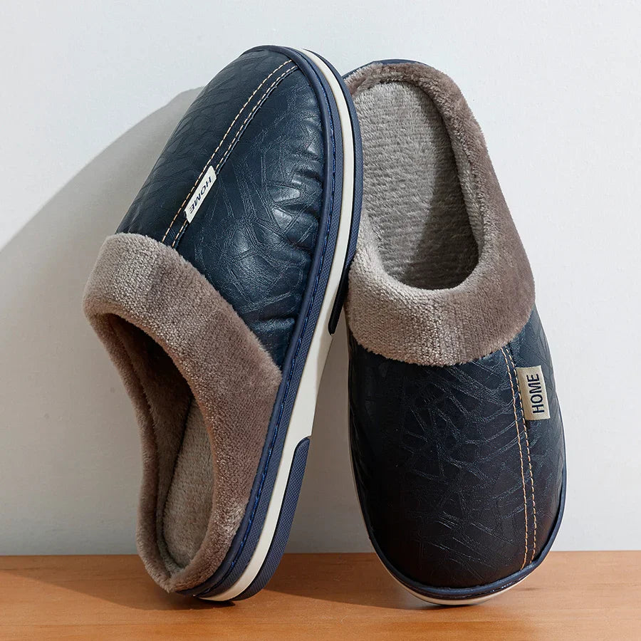 Men's Cozy Faux Leather Slippers with Soft Insulation