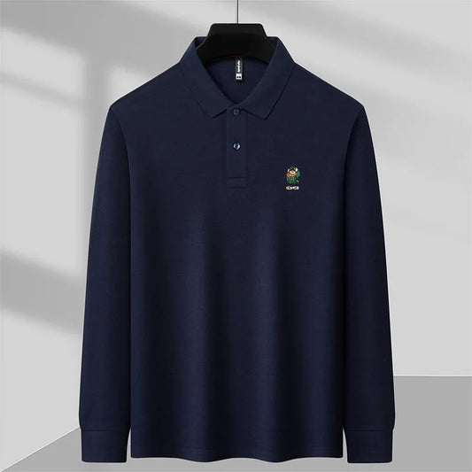 Casual Cotton Mens Long Sleeve Polo Shirt - VogeLuxe
