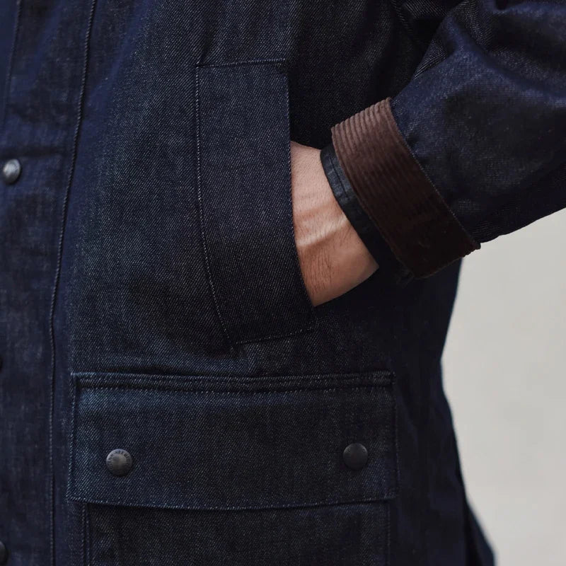 VogeLuxe | Men’s Utilitarian Denim Work Jacket with Corduroy Collar