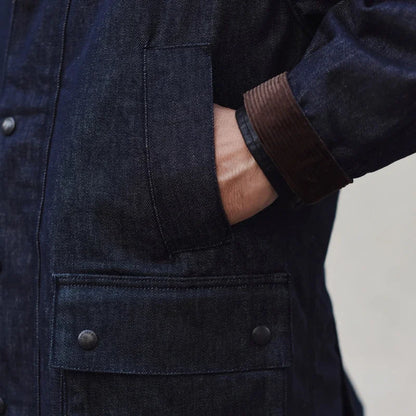 VogeLuxe | Men’s Utilitarian Denim Work Jacket with Corduroy Collar