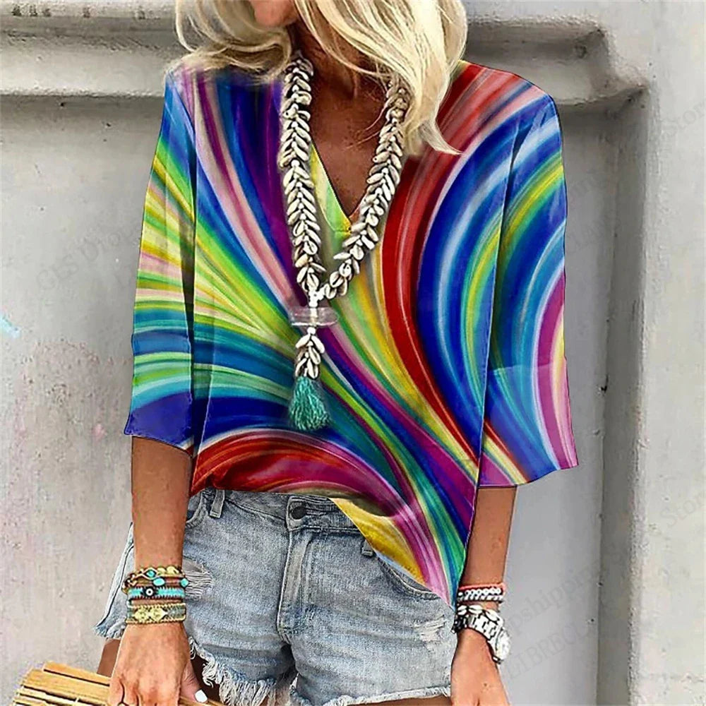 Relaxed Fit Floral V-Neck T-Shirt for Women