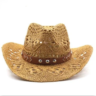 Rustic Summer Cowboy Hat with Wooden Beads